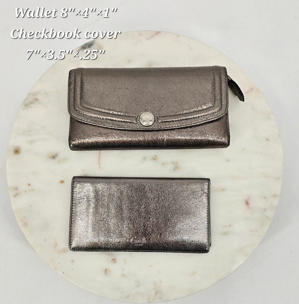 Coach Metallic Pewter‎ Leather Wallet & Checkbook Cover Set